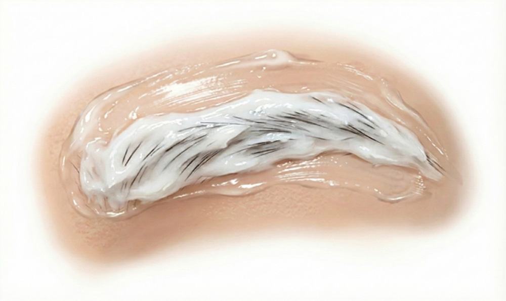 混ぜたジョレン薬剤を眉毛に塗布する　イメージ